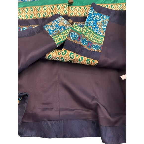 Talbots 100% Silk XL Striped Tapestry Long-Sleeve Jacket Green Blue Vintage 90s - Picture 6 of 6